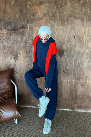 Drape Detaylı Kapüşonlu Pantolunlu İkili Takım