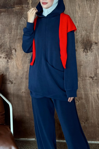 Drape Detaylı Kapüşonlu Pantolunlu İkili Takım