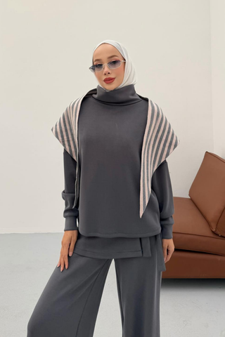 Kapüşonlu Basic Pantolonlu İkili Takım Antrasit