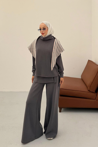 Kapüşonlu Basic Pantolonlu İkili Takım Antrasit