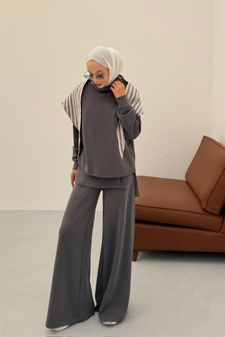 Kapüşonlu Basic Pantolonlu İkili Takım Antrasit