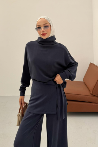Kapüşonlu Basic Pantolonlu İkili Takım Lacivert