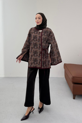 Kilim Desenli Gold Broşlu Ceket Kahverengi