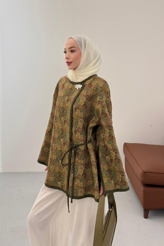 Kilim Desenli Gold Broşlu Ceket Haki