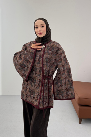 Kilim Desenli Gold Broşlu Ceket Kahverengi