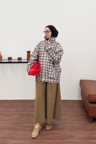Ekose Desenli Fermuarlı Cep Detaylı Mont Siyah