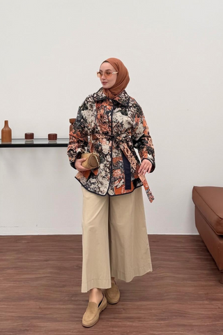Jakar Desenli Biyeli Seyyar Kemerli Mont Oranj