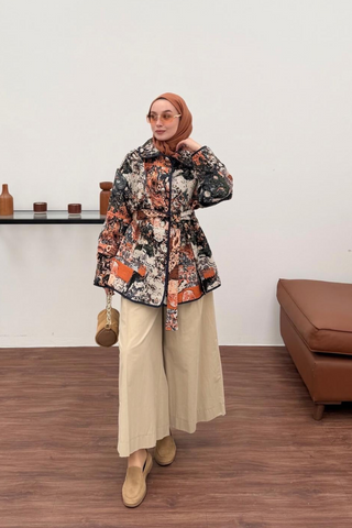 Jakar Desenli Biyeli Seyyar Kemerli Mont Oranj