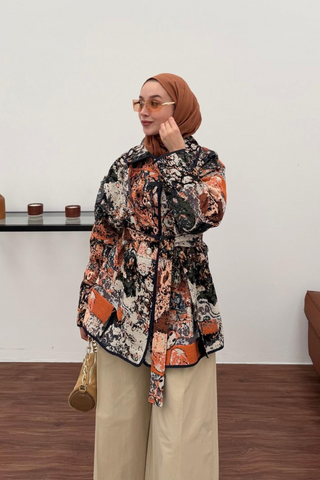 Jakar Desenli Biyeli Seyyar Kemerli Mont Oranj