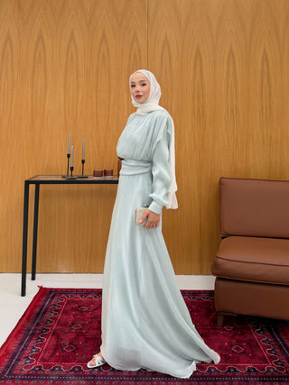 Simli Organze Şifon Elbise Mint