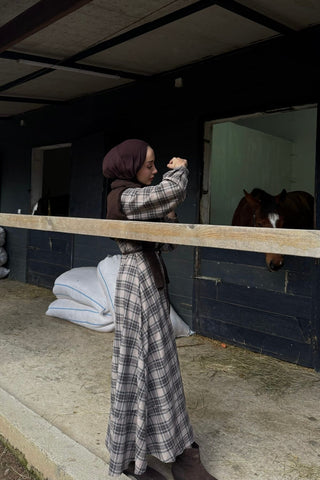 Pamuk Viskon Ekoseli Elbise