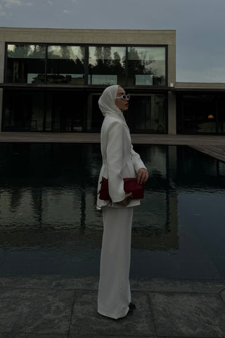 Ekru Pens Detaylı V Yaka Ceket