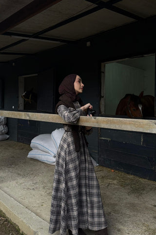 Pamuk Viskon Ekoseli Elbise