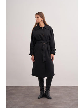 Siyah Klasik Kemerli Trençkot - Fushya Online