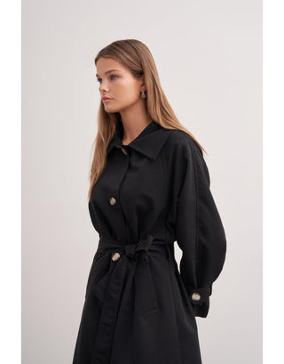 Siyah Klasik Kemerli Trençkot - Fushya Online