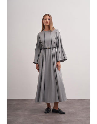 Gri Şerit Detaylı Örme Kaşe Elbise - Fushya Online