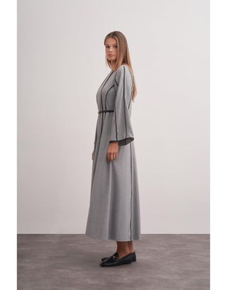 Gri Şerit Detaylı Örme Kaşe Elbise - Fushya Online