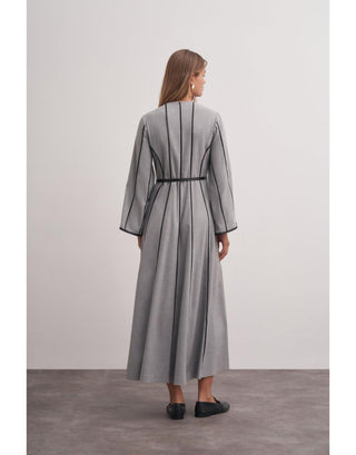 Gri Şerit Detaylı Örme Kaşe Elbise - Fushya Online