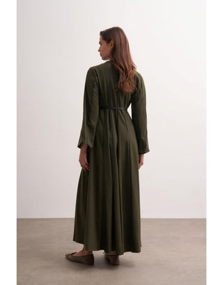 Haki Şerit Detaylı Örme Kaşe Elbise - Fushya Online