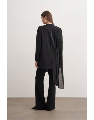 Şal Detaylı Blazer İkili Takım - Siyah