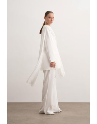 Şal Detaylı Blazer İkili Takım - Ekru