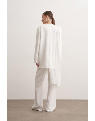 Şal Detaylı Blazer İkili Takım - Ekru