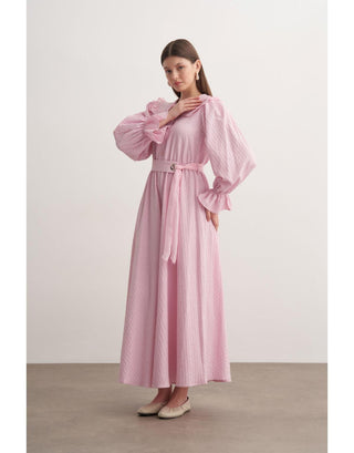 Bebe Yaka Kuşaklı Elbise - Pembe
