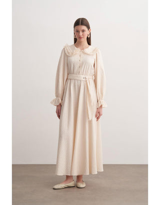 Bebe Yaka Kuşaklı Elbise - Taş