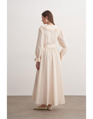 Bebe Yaka Kuşaklı Elbise - Taş