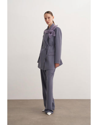 Gül Detaylı Blazer İkili Takım - Füme