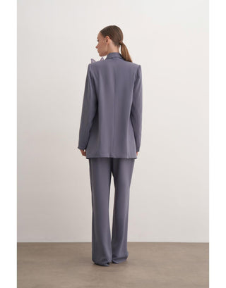 Gül Detaylı Blazer İkili Takım - Füme