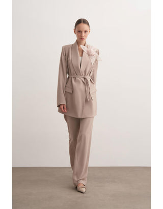 Gül Detaylı Blazer İkili Takım - Bej