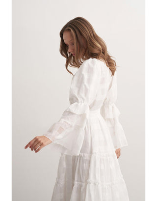 Dantel Detaylı Fırfırlı Elbise - Ekru