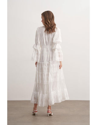 Dantel Detaylı Fırfırlı Elbise - Ekru