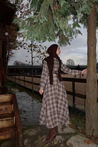 Pamuk Viskon Ekoseli Elbise