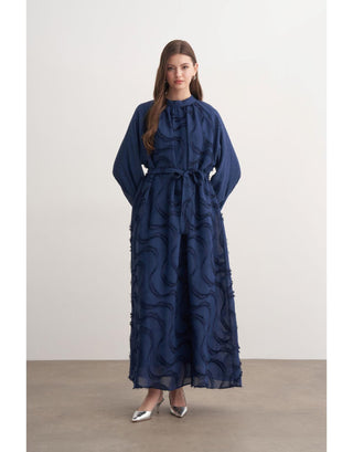 Taşlı Güpür Detaylı Elbise - Lacivert