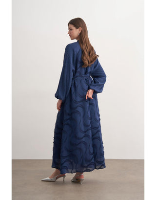 Taşlı Güpür Detaylı Elbise - Lacivert