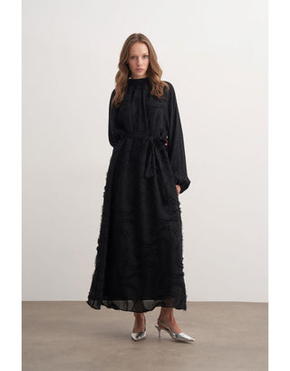 Taşlı Güpür Detaylı Elbise - Siyah