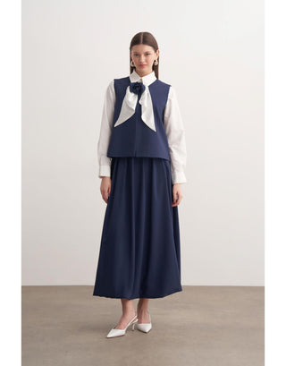 Gül Detaylı Balon Etekli İkili Takım - Lacivert 