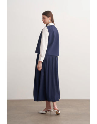 Gül Detaylı Balon Etekli İkili Takım - Lacivert 