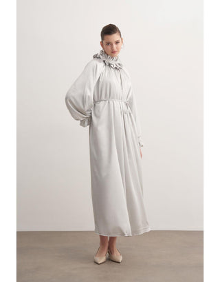 Fırfılı Taş İşlemeli Abiye Elbise - Gri