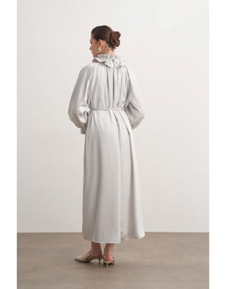 Fırfılı Taş İşlemeli Abiye Elbise - Gri