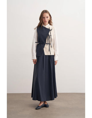 Garnili Yelekli Keten İkili Takım - Lacivert