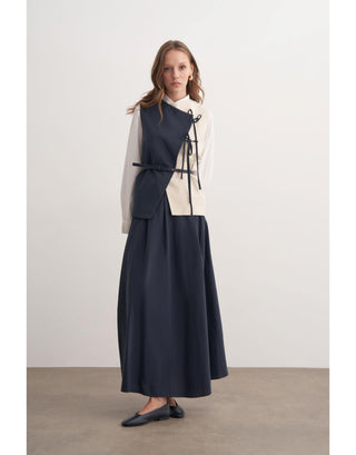 Garnili Yelekli Keten İkili Takım - Lacivert