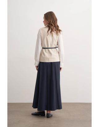 Garnili Yelekli Keten İkili Takım - Lacivert