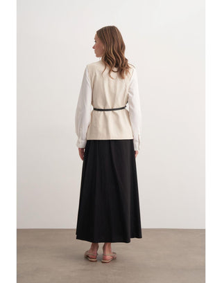 Garnili Yelekli Keten İkili Takım - Siyah