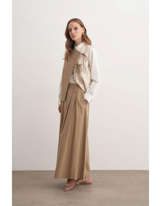 Garnili Yelekli Keten İkili Takım - Vizon