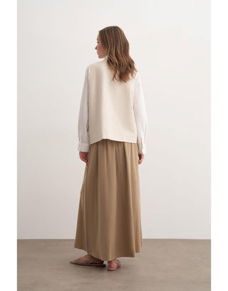 Garnili Yelekli Keten İkili Takım - Vizon