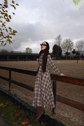 Pamuk Viskon Ekoseli Elbise