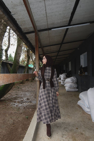 Pamuk Viskon Ekoseli Elbise